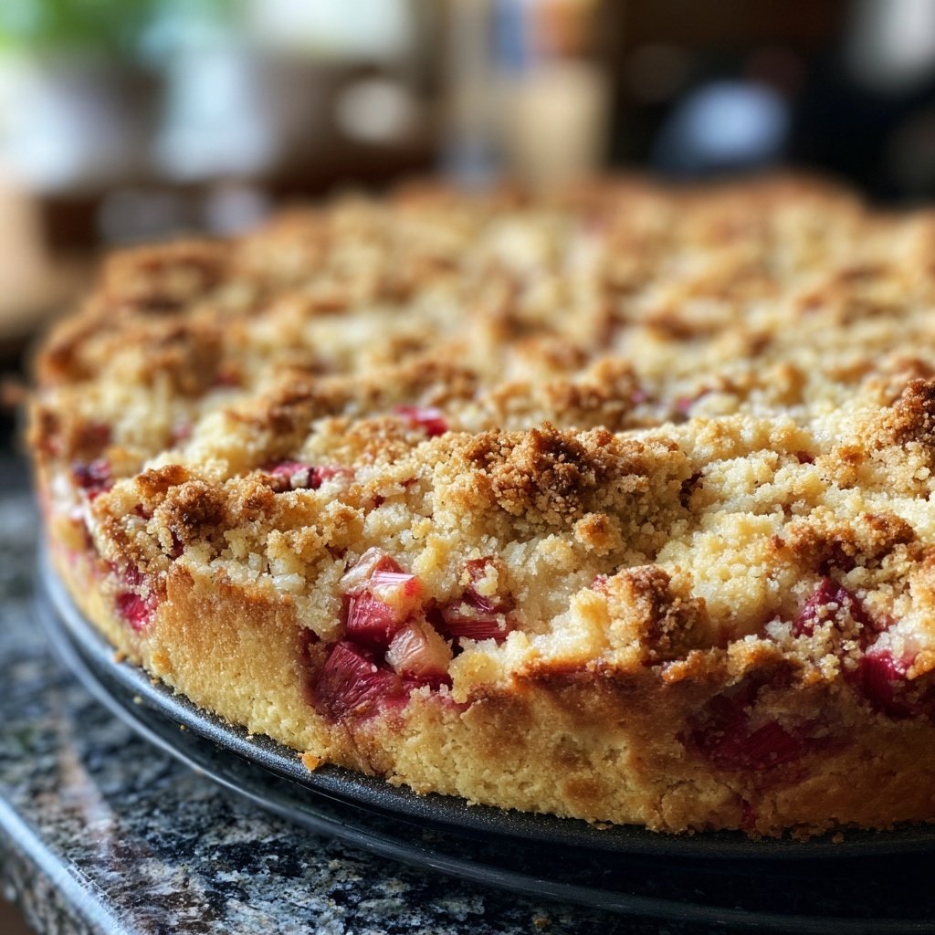Streuselkuchen Mit Rhabarber Und Vanille