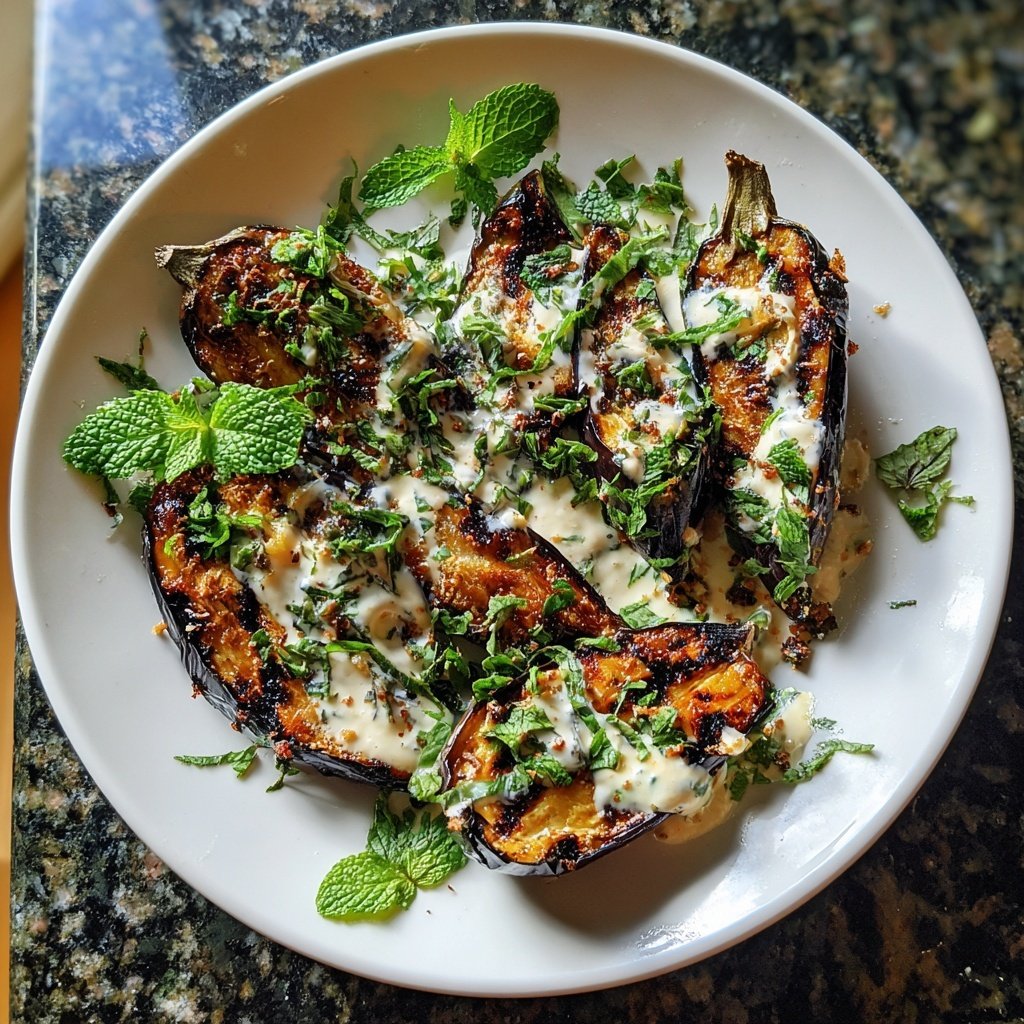 Gegrillte Auberginen Mit Joghurt Minz Dip