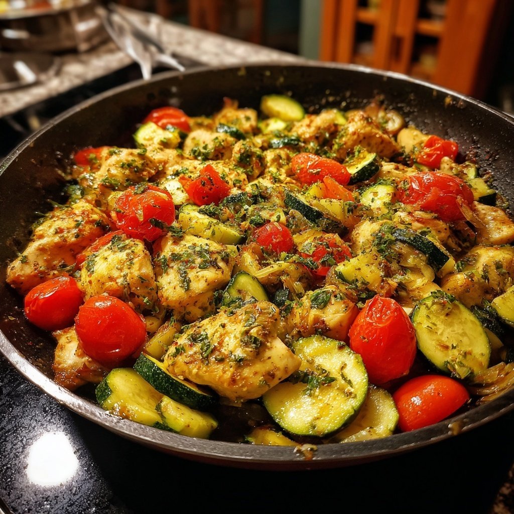 Kalorienarme Hähnchenpfanne Mit Zucchini Und Tomaten